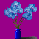 blue flower in a blue pot
