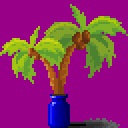 palm tree in a blue pot