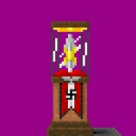 The Spear head encased in a fancy pedestal with a flag.