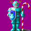 The armor has a snowman shield and candy cane.
